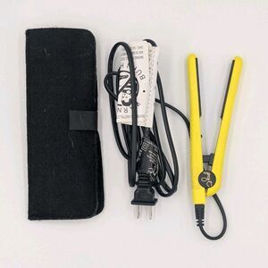 PYT Mini Yellow Flat Iron Hair Straightener w/ Carrying Pouch